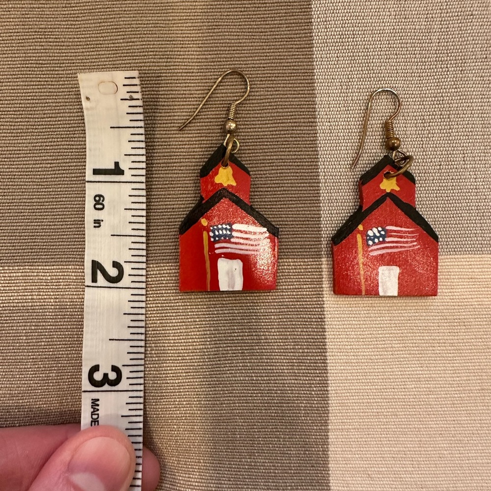 Vintage Handmade Jewelry Set Teacher Schoolhouse Necklace Drop Earrings Novelty - Picture 7 of 8